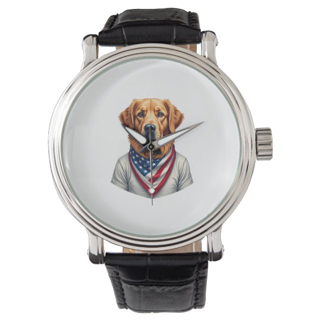 American Canine Golden Retriever Vintage Tee Horloge (Voorkant)