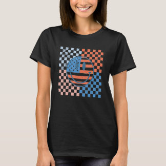 American Checkered Flag Smile Face Retro 4th Of Ju T-shirt
