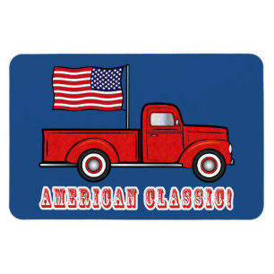 American Classic Pick-up Truck and Flag Magneet
