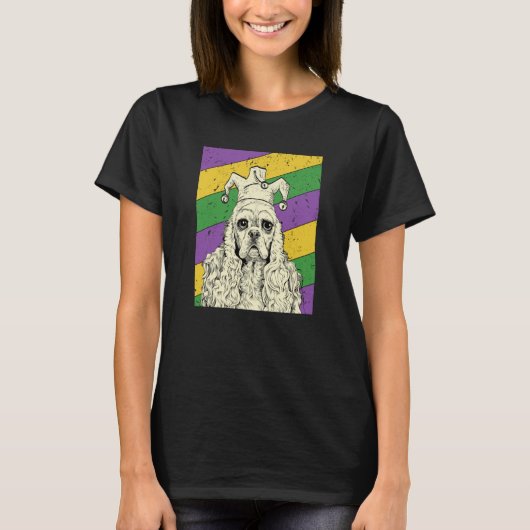 American Cocker Spaniel Jester Mardi Gras Dog Mom T-shirt (Voorkant)
