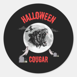 american cougar on halloween night with crows ronde sticker