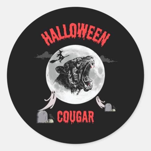 american cougar on halloween night with crows ronde sticker (Voorkant)