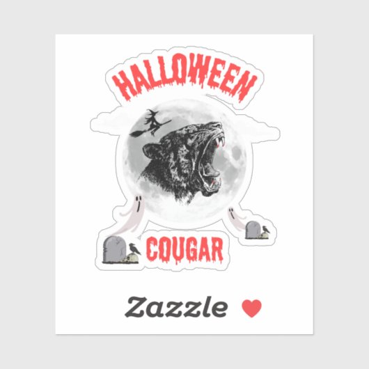 american cougar on halloween night with crows sticker (Vel)