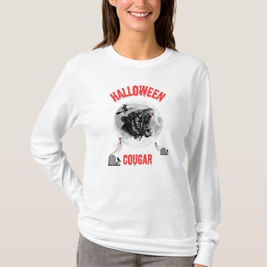 american cougar on halloween night with crows t-shirt (Voorkant)