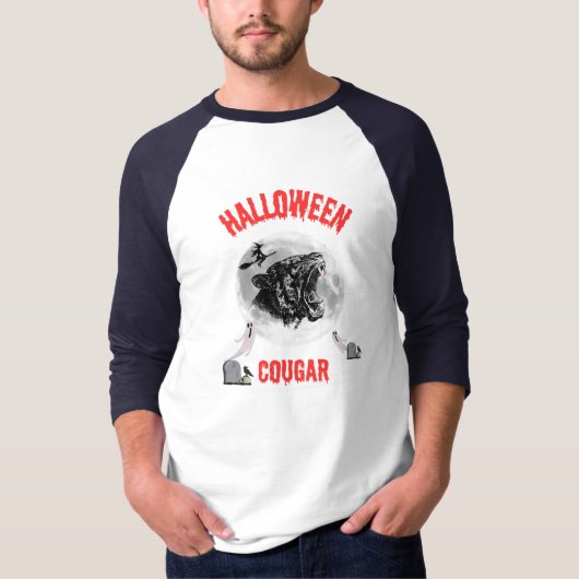american cougar on halloween night with crows t-shirt (Voorkant)