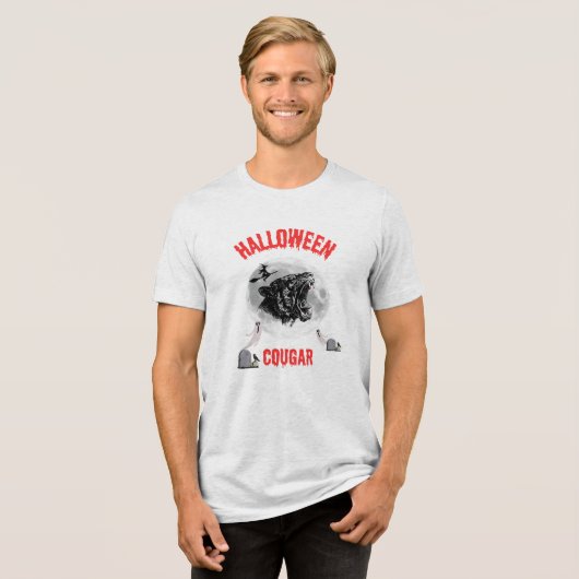american cougar on halloween night with crows Tri-Blend shirt (Voorkant volledig)