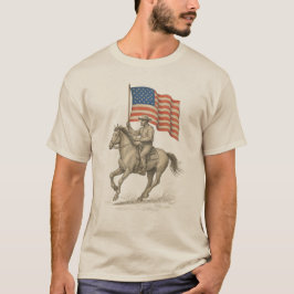 American Cowboy Riding with Flag  T-shirt