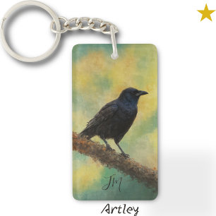 American Crow Bird Painting Aangepaste naam Vogela Sleutelhanger