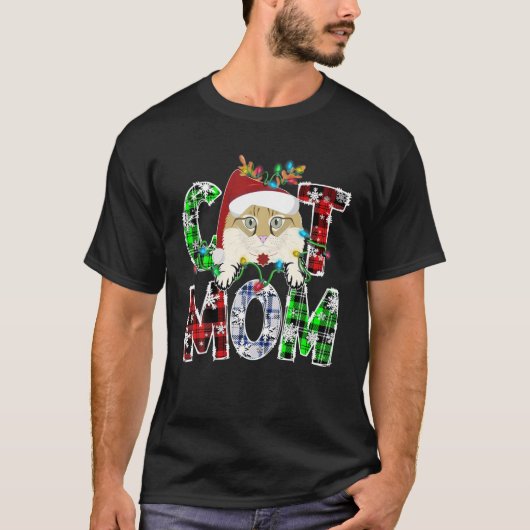 American Curl Cat mam Lights Pset Xmas Reindea T-shirt (Voorkant)
