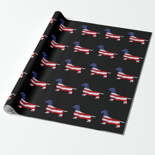 American Dachshund op zwart omslagpapier Cadeaupapier (Uitgerold)