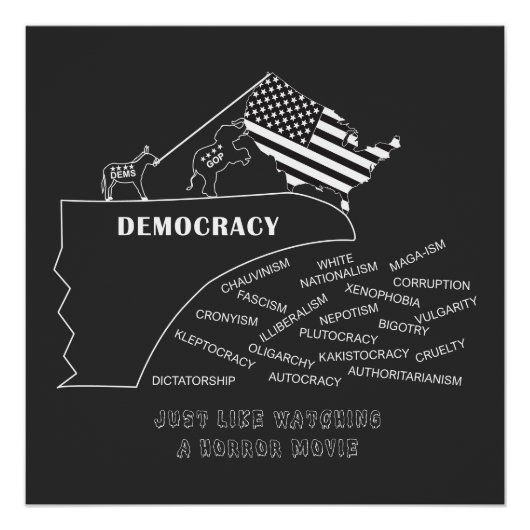 American Democracy Going Off The Cliff In White Perfect Poster (Voorkant)