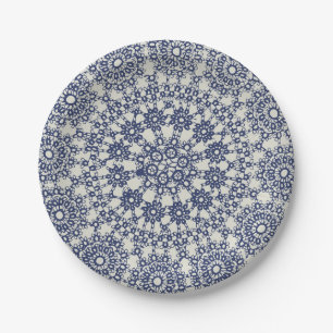 American Doily & Lace, 12, Blue on Cream Papieren Bordje