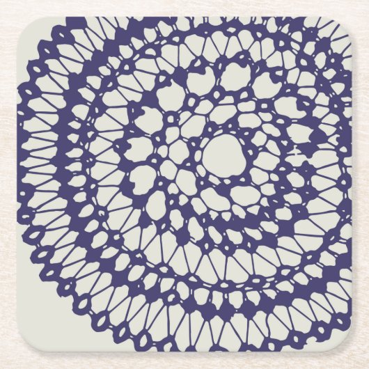 American Doily & Lace, 1, Blue on Cream Paper Plat Kartonnen Onderzetters (Voorkant)