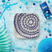 American Doily & Lace, 1, Blue on Cream Papieren Bordje (Feest)