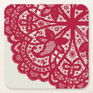 American Doily & Lace, 6, Red on Cream Paper Bord Kartonnen Onderzetters