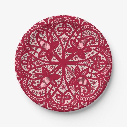 American Doily & Lace, 6, Red on Cream Papieren Bordje (Voorkant)