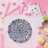 American Doily & Lace, 7, Cream on Blue Papieren Bordje (Feest)