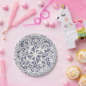 American Doily & Lace, 8, Cream on Blue Papieren Bordje (Feest)