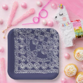 American Doily & Lace, Square Edge1, Cream on Blue Papieren Bordje (Feest)