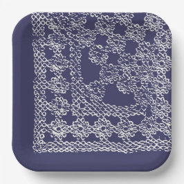American Doily & Lace, Square Edge1, Cream on Blue Papieren Bordje