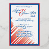 American Dream bruiloft rood wit en blauw bruiloft Folie Uitnodiging (Voorkant)