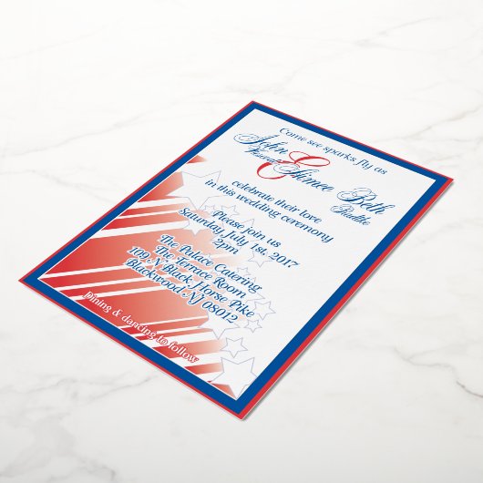 American Dream bruiloft rood wit en blauw bruiloft Folie Uitnodiging (Gedraaid)