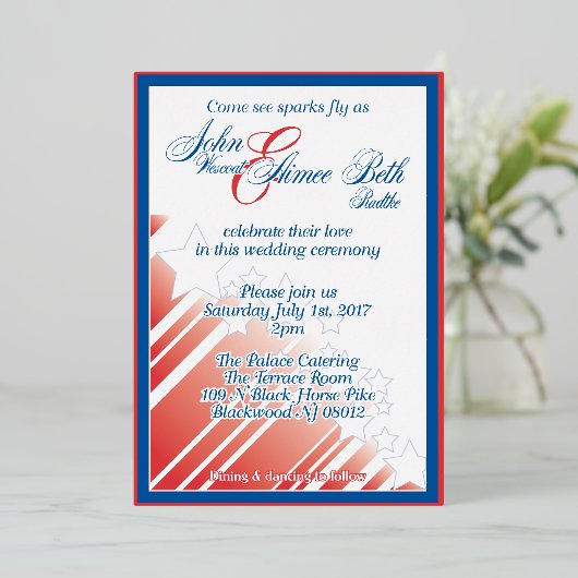 American Dream bruiloft rood wit en blauw bruiloft Folie Uitnodiging (Staand Voorkant)