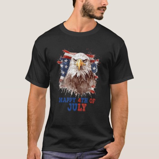 American Eagle Happy 4th van juli Amerika Patriott T-shirt (Voorkant)