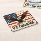 American Eagle Honor Our Veterans Paper Coasters Kartonnen Onderzetters (Schuin)