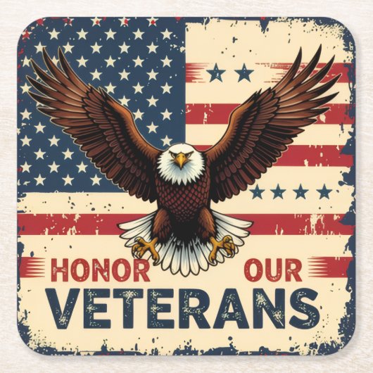 American Eagle Honor Our Veterans Paper Coasters Kartonnen Onderzetters (Voorkant)