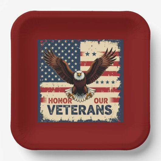 American Eagle Honor Our Veterans Paper Plates Papieren Bordje (Voorkant)