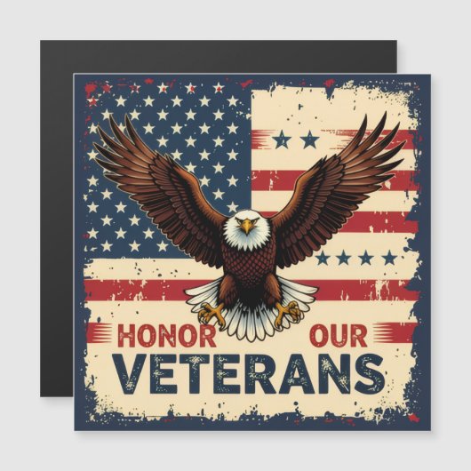 American Eagle Honor Our Veterans Square Magnet (Voorkant / Achterkant)