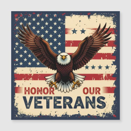 American Eagle Honor Our Veterans Square Magnet (Voorkant)