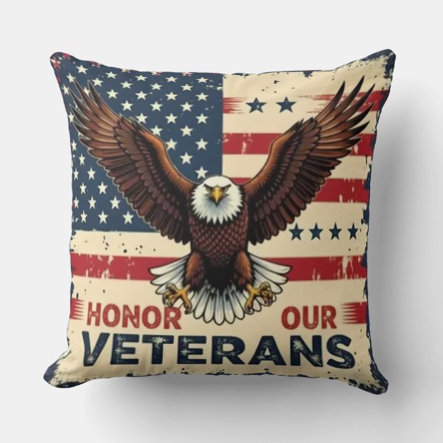 American Eagle Honor Our Veterans Throw Pillow Kussen (Voorkant)