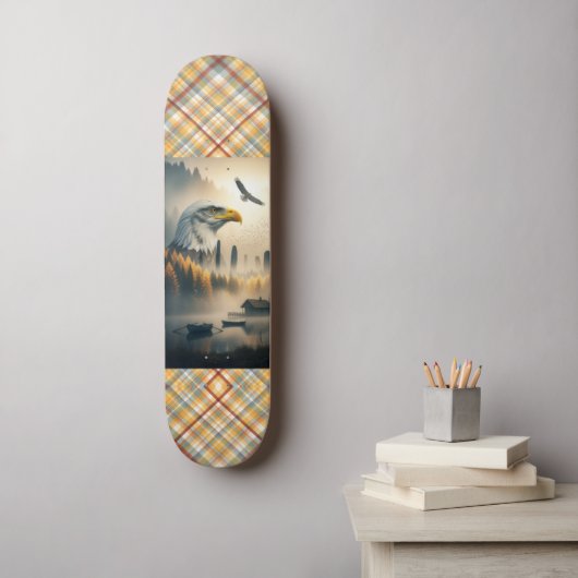 American Eagle Nature Plaid Persoonlijk Skateboard (Muurkunst)