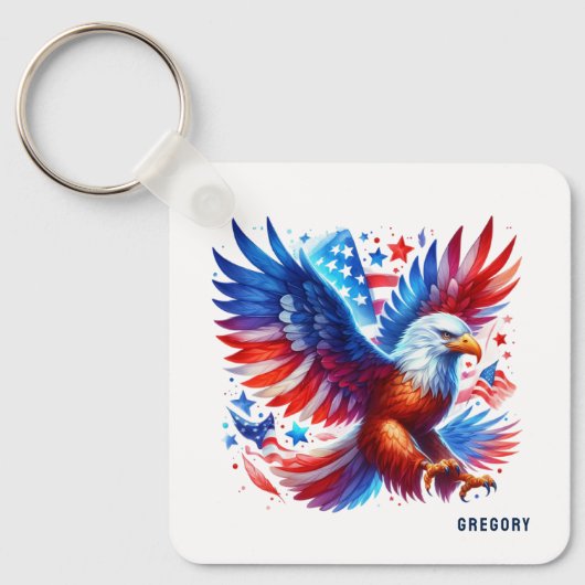 American Eagle Patriotic Design rood wit blauw Sleutelhanger (Voorkant)