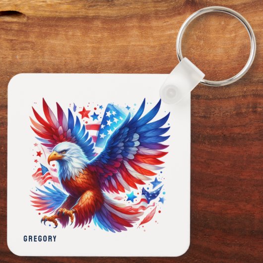 American Eagle Patriotic Design rood wit blauw Sleutelhanger (Achterkant)