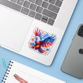 American Eagle Patriotic Design rood wit blauw Sticker (Laptop met iPhone)