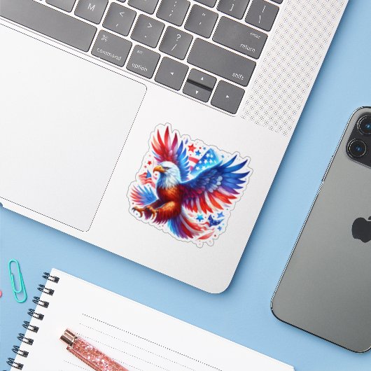 American Eagle Patriotic Design rood wit blauw Sticker (Laptop met iPhone)
