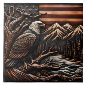 American Eagle Sculpture met bergen en vlag Tegeltje (Voorkant)