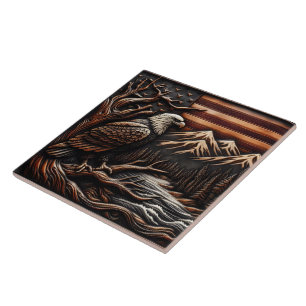 American Eagle Sculpture met bergen en vlag Tegeltje