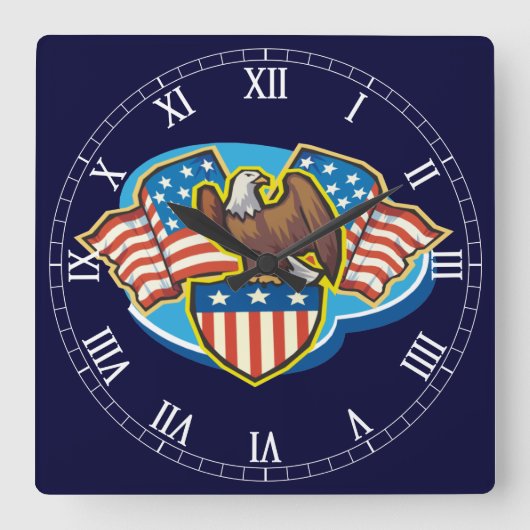 American Eagle Square Roman Numeras Clock Vierkante Klok (Voorkant)