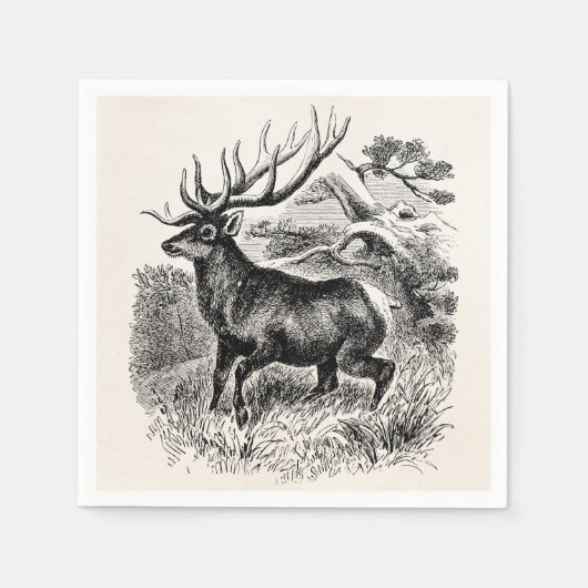 -American Elk gepersonaliseerde Oude Illustratie Servetten (Voorkant)