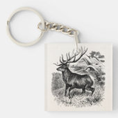 -American Elk Persoonlijke Oude Illustratie Sleutelhanger (voorkant)