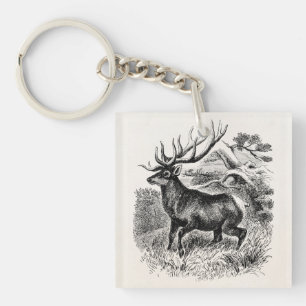 -American Elk Persoonlijke Oude Illustratie Sleutelhanger