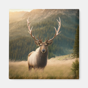 American Elk's Wildlife: Moose, Deer, Bull Cervus Magneet