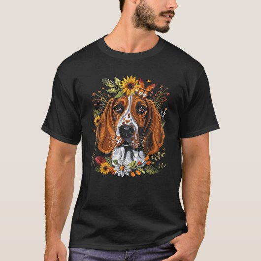 American English Coonhound Dog Floral Sunflower Co T-shirt (Voorkant)