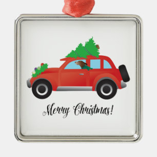 American English Coonhound Driving Kerstmis auto Metalen Ornament