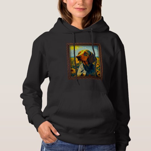 American English Coonhound Painting Sunflower Flow Hoodie (Voorkant)