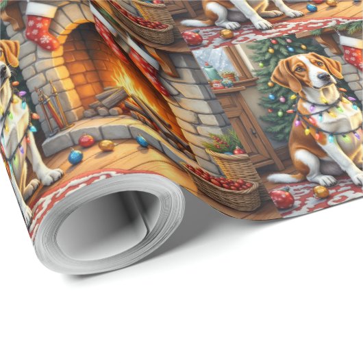 American English Foxhound Christmas Lights Cadeaupapier (Rol Hoek)